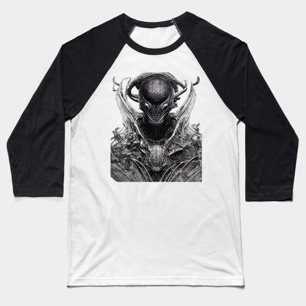 Alien warrior predator from outer space sci fi unique pen and ink design Baseball T-Shirt by DesignsbyZazz